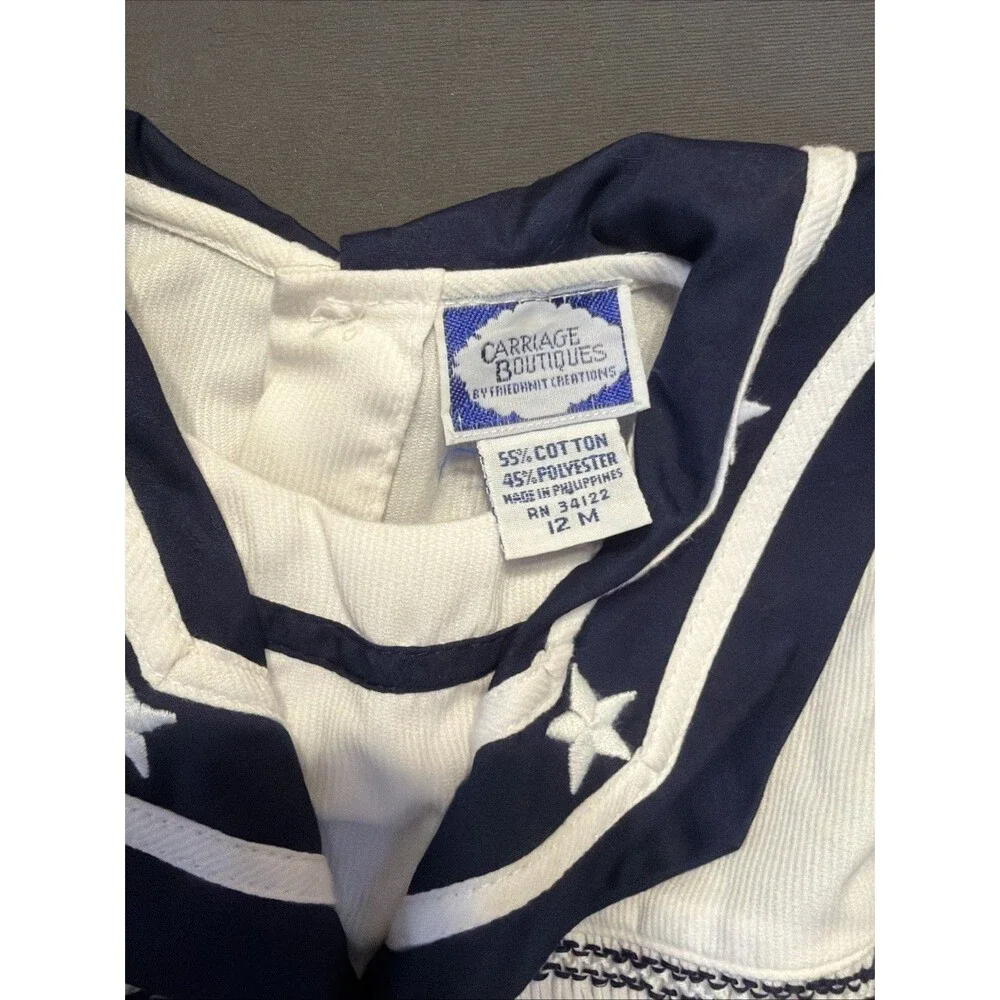Vintage Friedknit Creations Smocked Nautical 12 Month Baby Girl Dress Stars